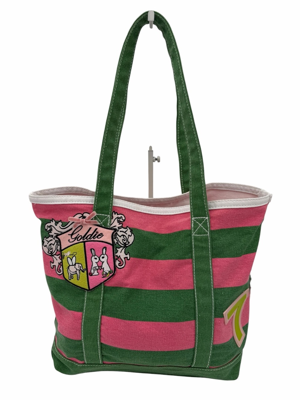 Goldie 7 Jeanne & Dineh Limited Edition Y2K Pink Green Striped Canvas Tote